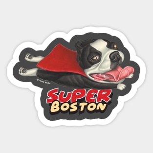 cute Super Hero  flying Boston Terrier Sticker